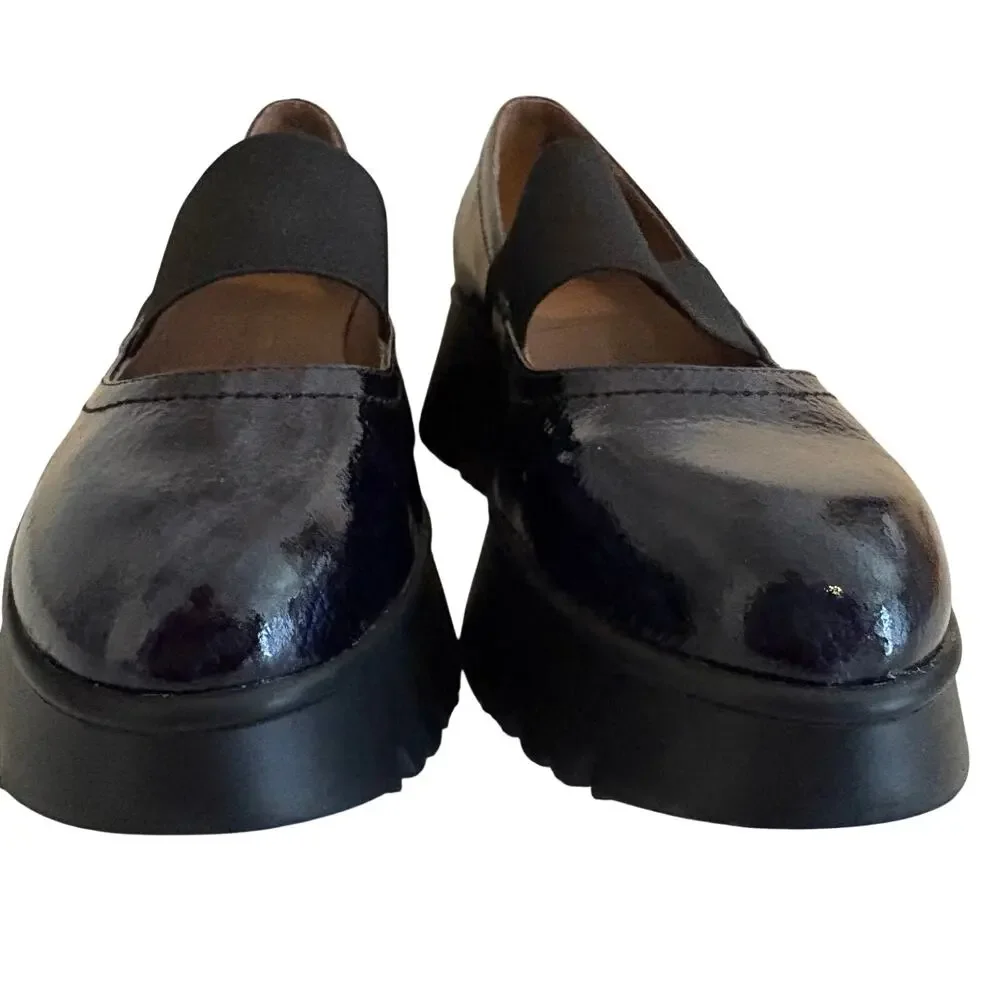 NWT Wonders Spain Marbled Patent Leather Mary Jane Platform Wedge Stretch Strap